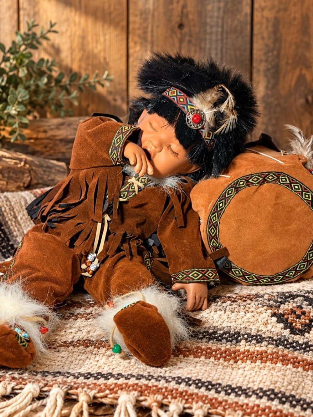 Native American-Style Sleeping Doll 14” 2-Piece Set